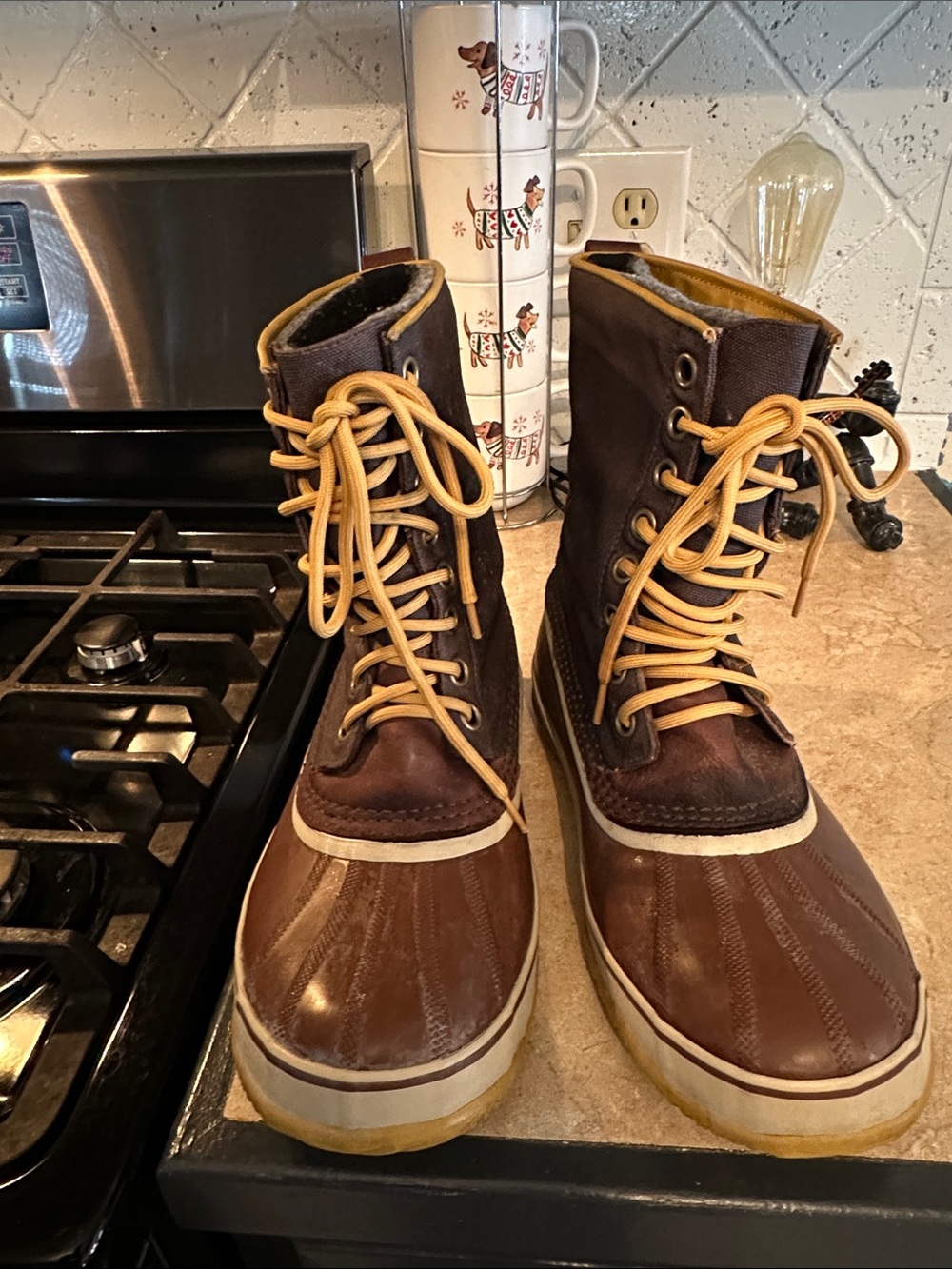 Sorel Men's Brown and Yellow Lace-Up Rain & Snow Boots-Waterproof